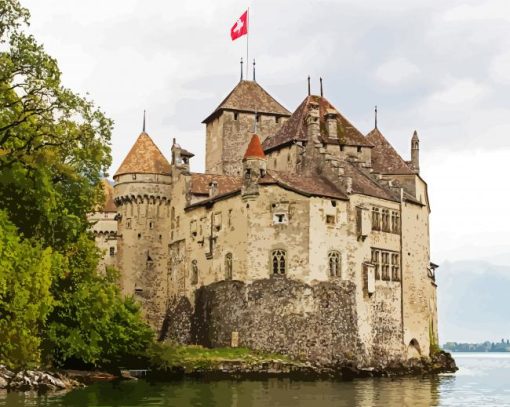 Chillon Castle Switzerland paint by numbers