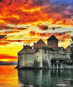 Chillon Castle Sunset paint by numbers