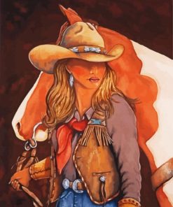Aesthetic Cowgirl With AHat And Horse paint by numbers