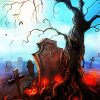 Creepy Halloween Graveyard paint by numbers