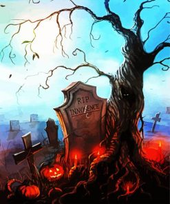 Creepy Halloween Graveyard paint by numbers