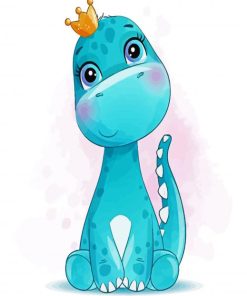 Adorable Blue Baby Dinosaur paiinit by numbers