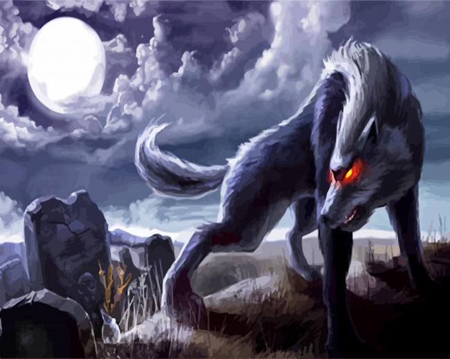 Fantasy Wolf In Cemetery paint by numbers