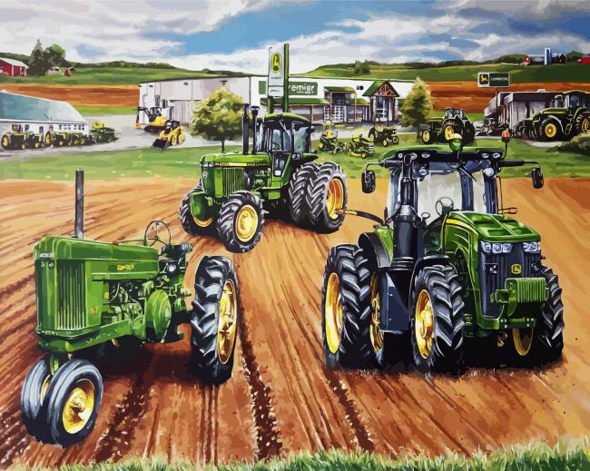Farm Green Tractors paint by numbers