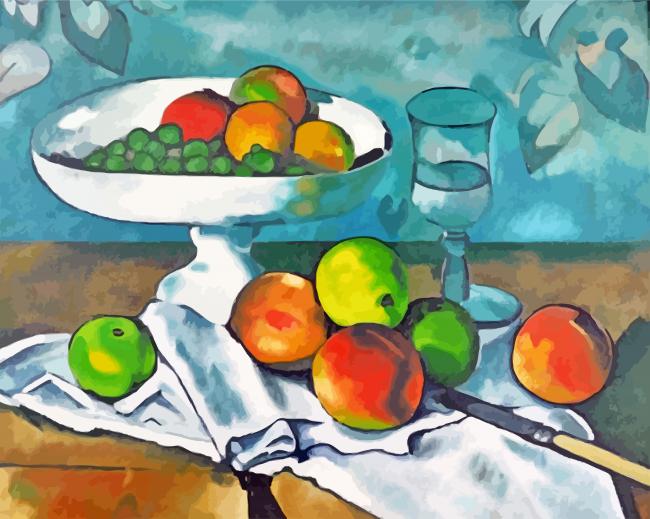 Fruits Bowl Glass And Apples Cezanne paint by numbers