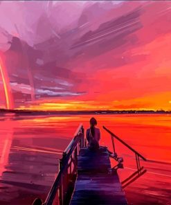 Girl Sitting In Dock At Sunset paint by numbers