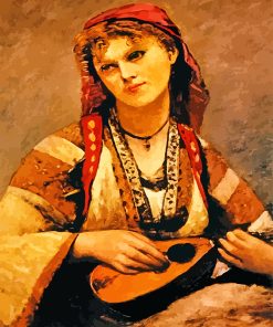 Gypsy Woman Withb A Mandolin By Corot paint by numbers