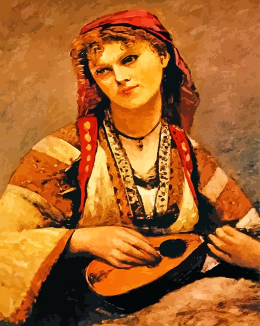 Gypsy Woman Withb A Mandolin By Corot paint by numbers