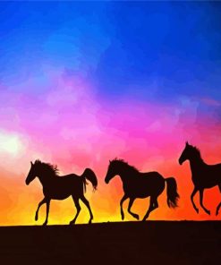 Horses Herd Silhouette paint by numbers