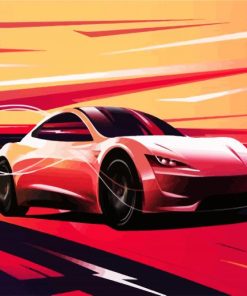 Red Tesla Car Illustration paint by numbers