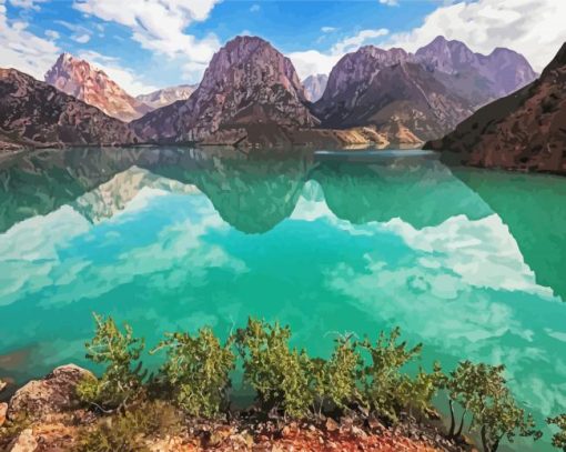 Iskanderkul Tjikistan Landscape paint by numbers