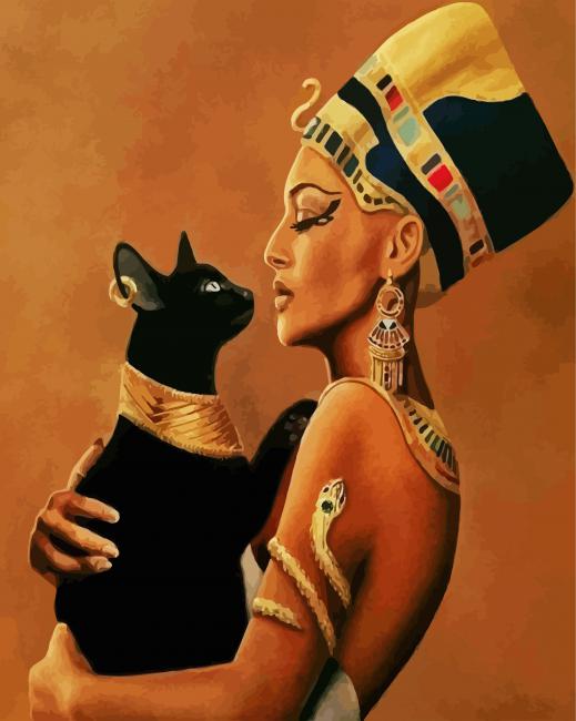 Queen Nefertiti And Her Black Cat paint by numbers
