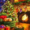 Puppies Near Fire In Christmas paint by numbers