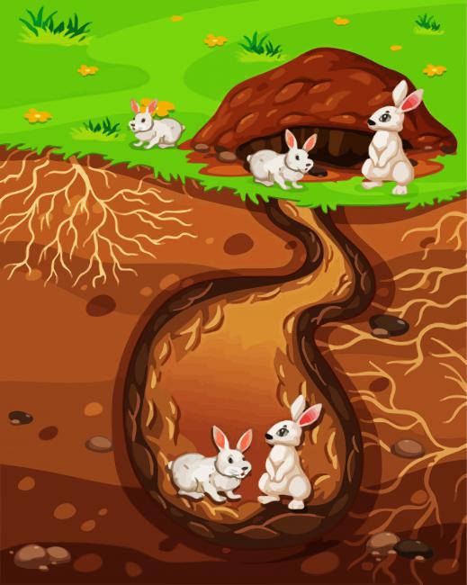 Cute White Rabbits In Burrow paint by numbers