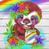 Rainbow Sloth And Flowers Animal paint by numbers
