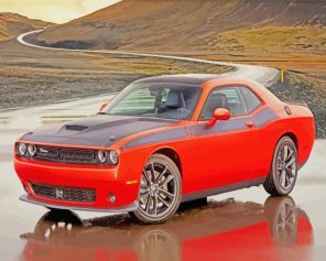 Red Dodge Challenger Car paint by number