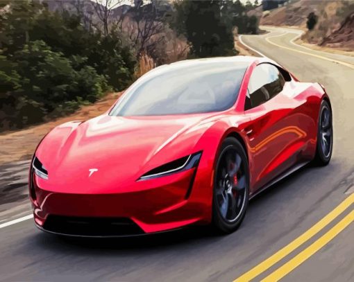 Red Tesla paint by numbers