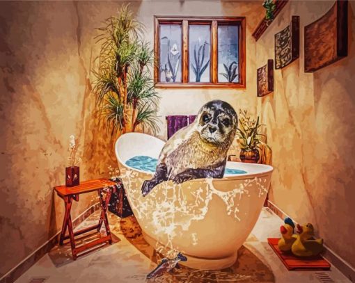 Adorable Seal In Tub paint by numbers