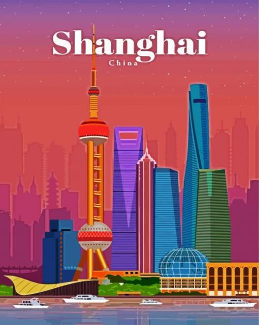 Shanghai City China Poster paint by numbers