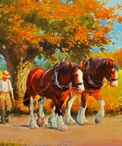 Two Brown Shire Horses paint by numbers