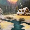 Snowy Lodge Landscape paint by numbers