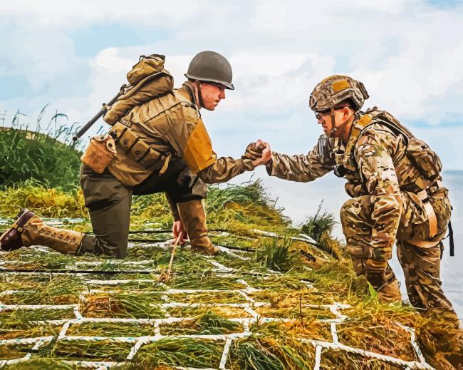 Soldiers Helping Each other paint by numbers