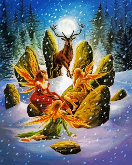 Stag And Elves Animals paint by numbers