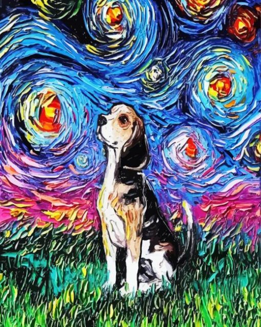 Stary Night Beagle Dog paint by numbers