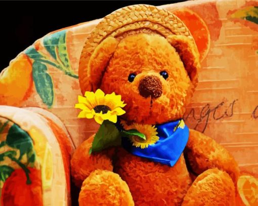 Teddy Bear Holding A Flower paint by numbers