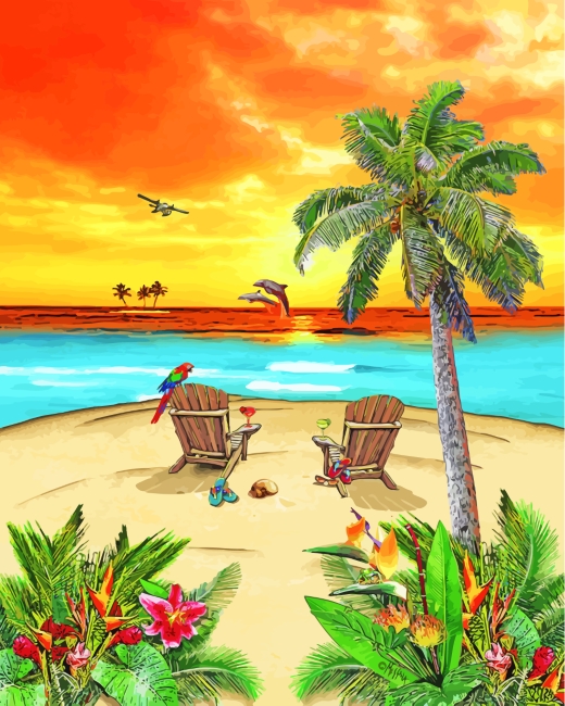 Tropical Caribbean Island Art paint by number