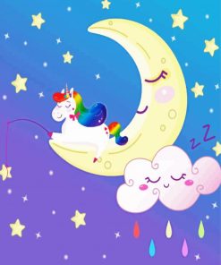 Cute Unicorn On Moon paint by numbers