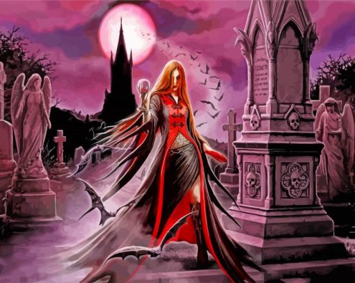 Vampire Witch In Cemetery paint by numbers