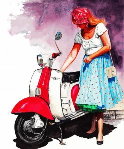 Woman And Lambretta Scooter paint by numbers