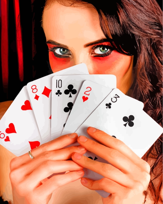 Woman Holding Playing Cards paint by number