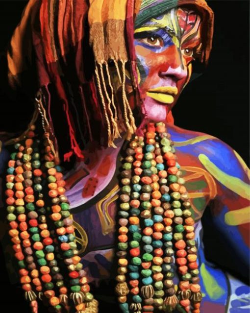 African Woman Wearing Beads Necklaces paint by numbers