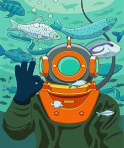 Aesthetic Diver Surrounded By Fishes paint by numbers