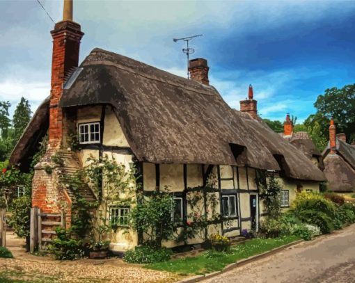 Thatched Cottage Art paint by numbers