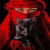 Aesthetic Arab Woman And Black Cat paint by number