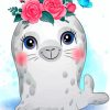 Aesthetic Cute Seal With Flowers paint by numbers