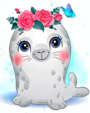 Aesthetic Cute Seal With Flowers paint by numbers