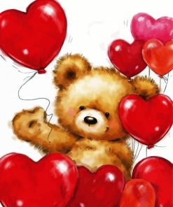 Teddy Bear And Heart Balloons paint by numbers