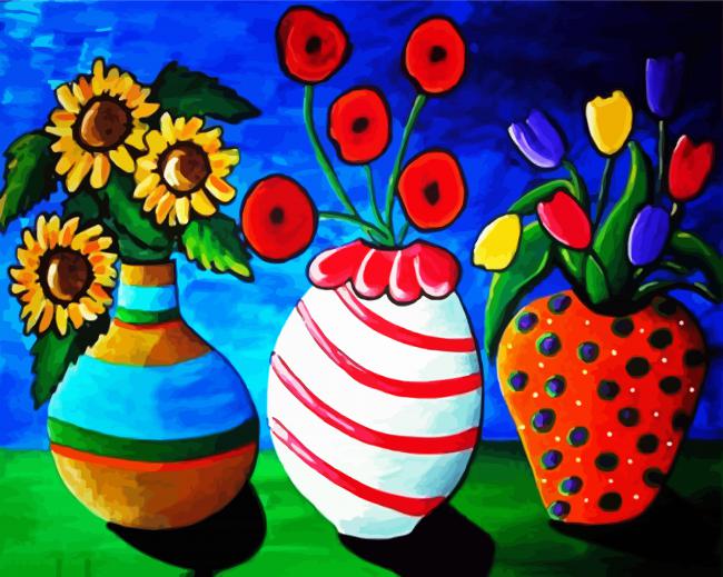 Aesthetic And Colorful Flowers Vases paint by numbers