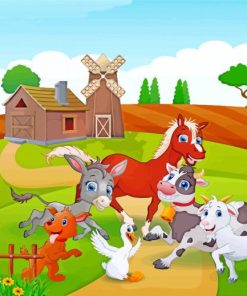 Animals Playing Together In Farm paint by numbers