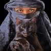 Arabic Woman And Black Cat paint by number
