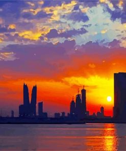 Bahrain Skyline Sunset Sillhouette paint by numbers
