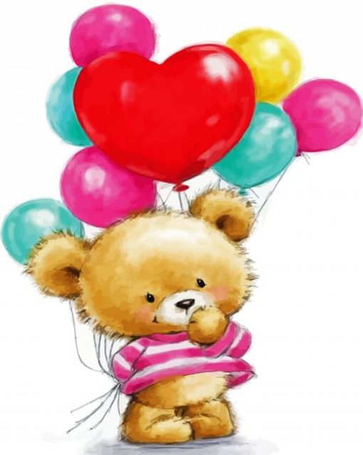 Cute Teddy Bear With Balloons paint by numbers