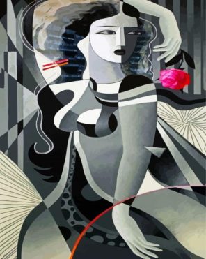 Black And White Cubist Classy Woman paint by numbers