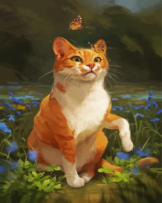 Adorable Ginger Cat And Butterflies paint by number