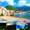 Sicily Cefalu Boats On The Beach paint by numbers