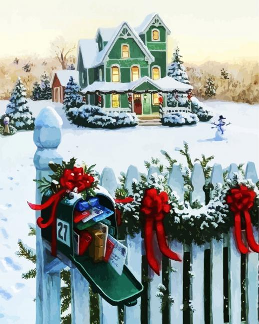 Christmas Decorated House paint by numbers